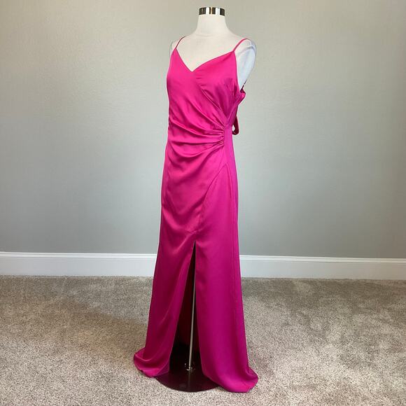 Cut Out Tie Back Evening Gown Colorful Pink Size 8 Thigh Slit Formal by AQUA - Picture 3 of 9